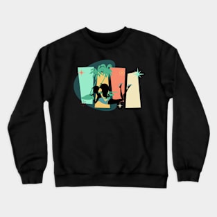Mod Girl at the Beach - Mid-Century Modern Abstract Crewneck Sweatshirt
